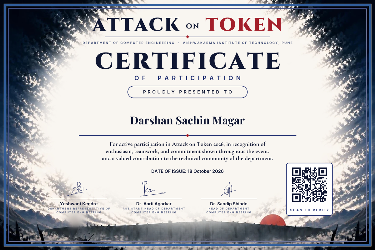 The certificate issued to Darshan Sachin Magar: Participation